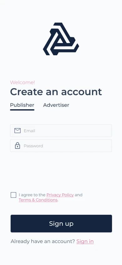 Adclusive account creation with publisher and advertiser roles