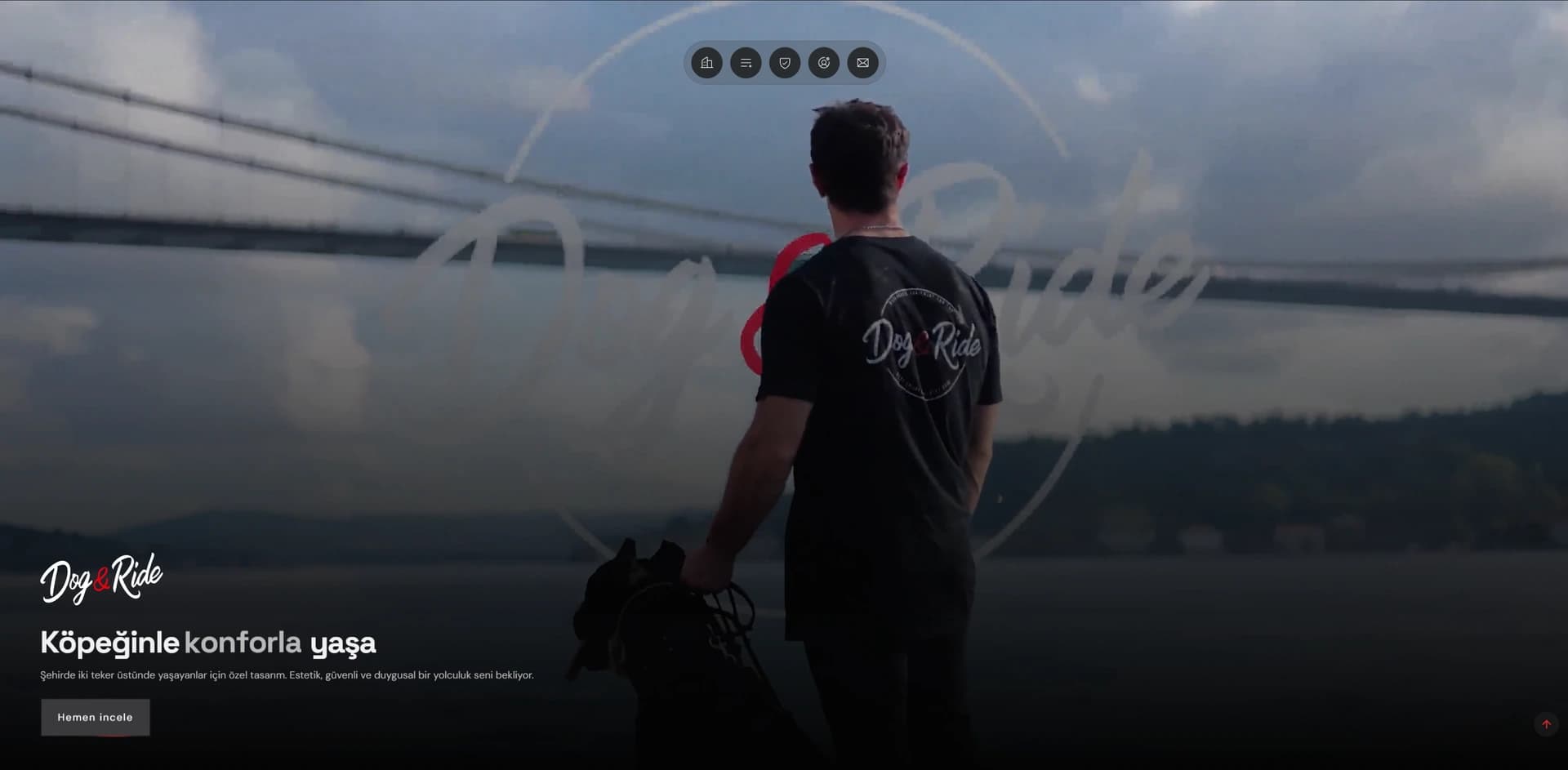 Dog & Ride landing page with a rider, dog, and brand message
