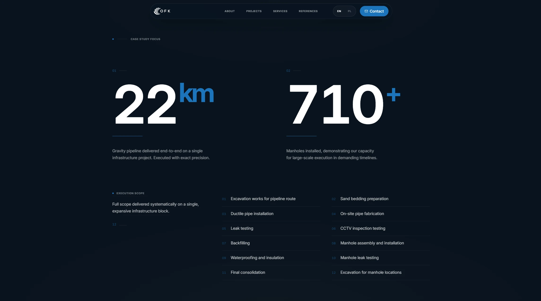 OFK proof page with project figures and execution scope